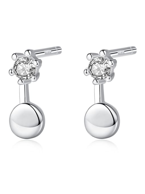 sliver 925 Sterling Silver With Cubic Zirconia Cute Round Stud Earrings