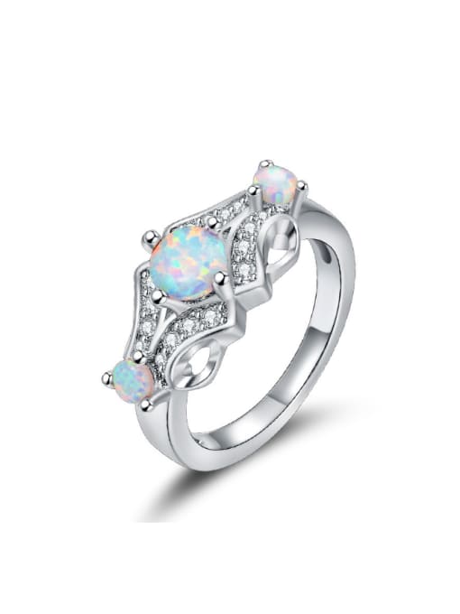 UNIENO Blue Opal White Gold Plated Alloy Ring 0