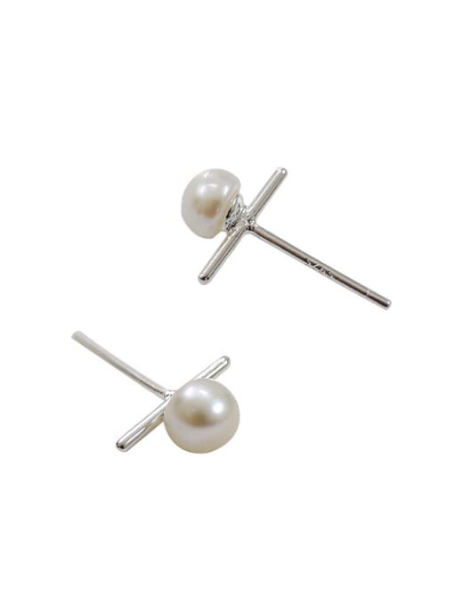 DAKA Simple White Freshwater Pearl Silver Stud Earrings 0