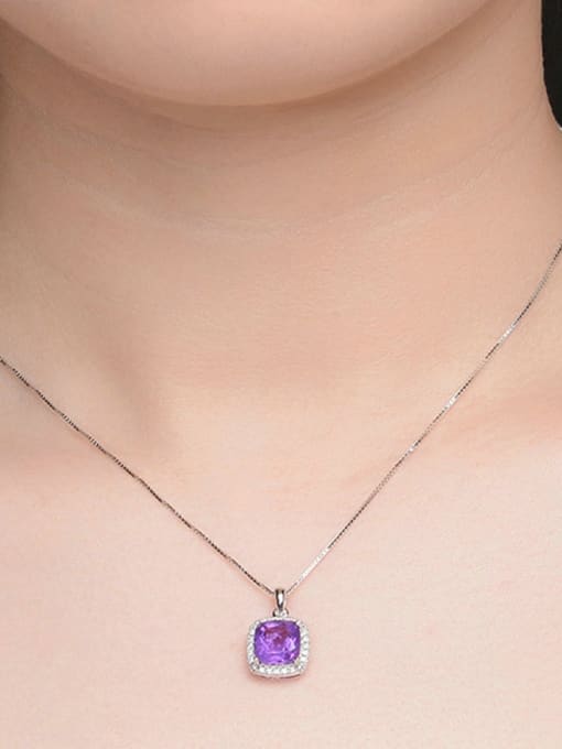 ZK Square-shape Amethyst White Gold Plated Pendant 1