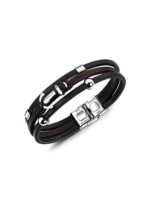 Open Sky Fashion Black Artificial Leather Ship Anchor Bracelet 0