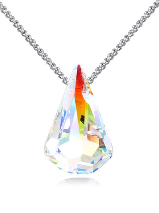 white Simple Shiny Water Drop shaped austrian Crystal Pendant Alloy Necklace