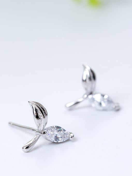 SILVER MI Tiny Leaves Marquise Zircon 925 Silver Stud Earrings 1