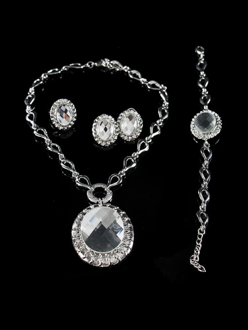 Lan Fu Oval Artificial Crystal Colorfast Four Pieces Jewelry Set 1