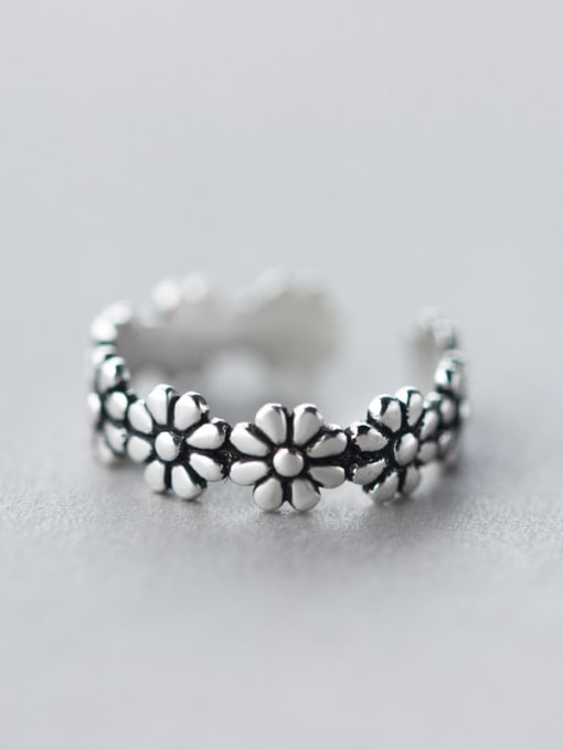 Rosh S925 silver retro style flowers opening ring 0