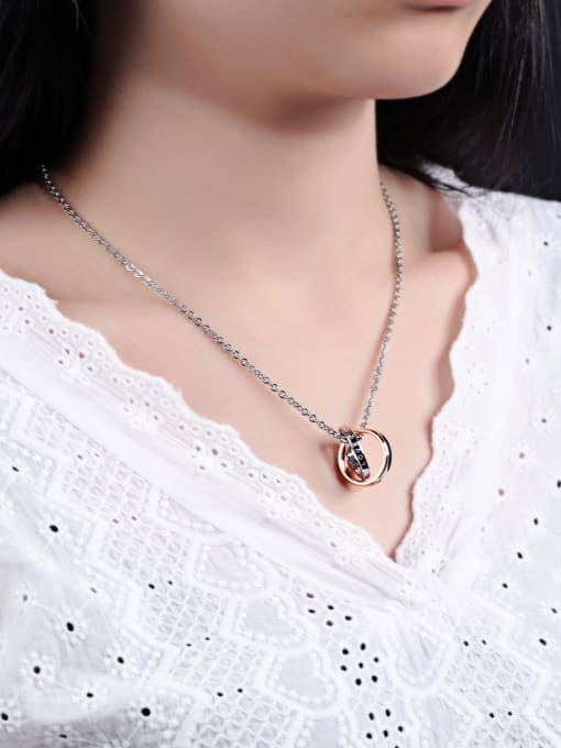 Open Sky Fashion Double Rings Pendant Titanium Necklace 2