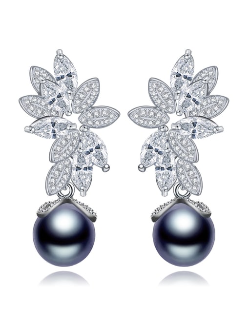 Grey Bead Platinum AAA zircon high-end Pearl Earrings for commuter
