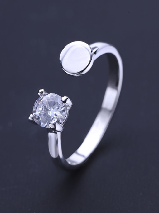 One Silver Simple Cubic Zircon Tiny Round 925 Silver Opening Ring 2