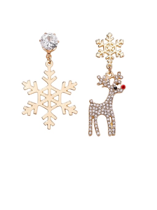 A deer snowflake Alloy With Rose Gold Plated Fashion Asymmetry Snowflake Christmas Tree Elk Ear Studs  Drop Earrings