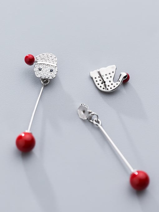 Rosh 925 Sterling Silver With Platinum Plated Cute Asymmetric Red Beaded Santa Hat Drop Earrings 2