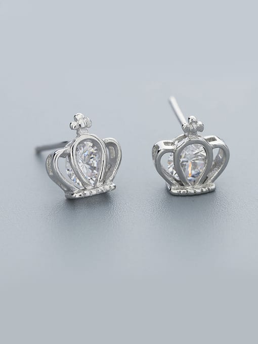 One Silver Women Fresh Crown Shaped Zircon stud Earring 0