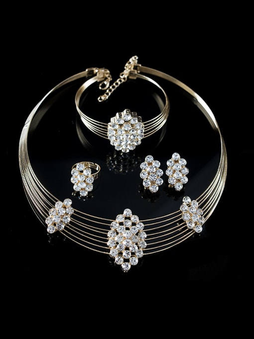 Lan Fu Rhinestones Geometric Four Pieces Jewelry Set 1