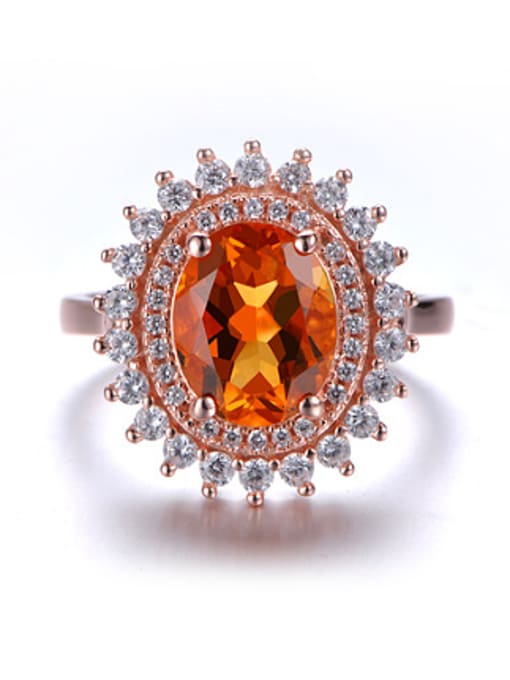 Deli Fashion Citrine Gemstone Zircon Flowery Engagement Ring 1