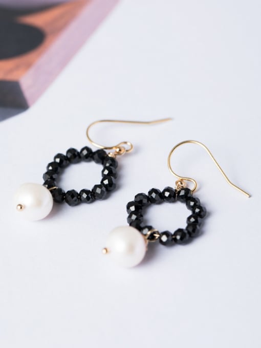 SILVER MI Fashion Tiny Black Stones Artificial Pearl 925 Silver Earrings 0