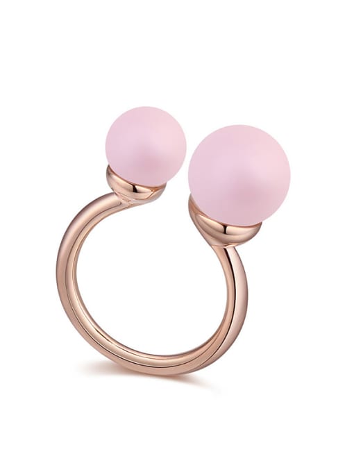 QIANZI Personalized Imitation Pearls Rose Gold Plated Opening Ring 1