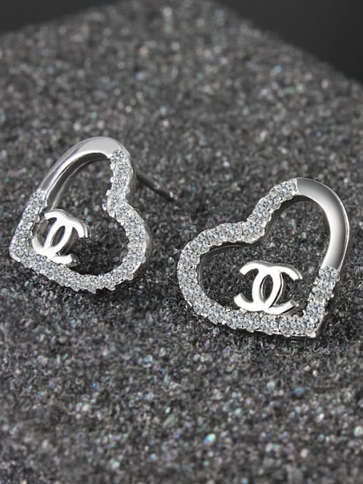 SANTIAGO Fashion Hollow Heart Tiny Cubic Zirconias 925 Silver Stud Earrings 2
