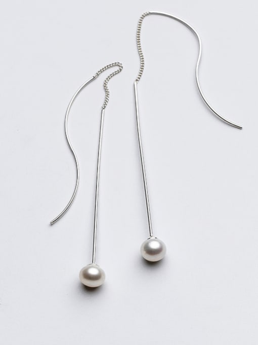 Rosh Elegant Wave Shaped Black Pearl Silver Line Earrings 1