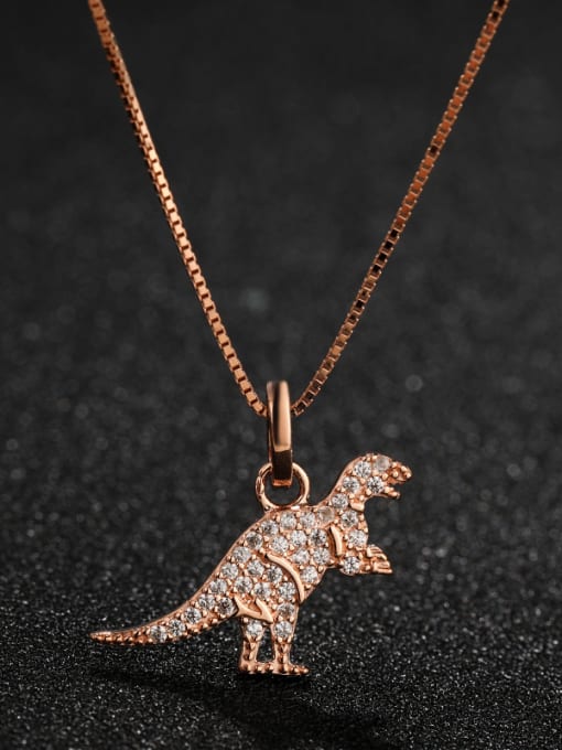 UNIENO 925 Sterling Silver With Rose Gold Plated Cute Dinosaur Necklaces