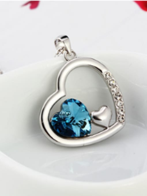 OUXI 18K White Gold Austria Crystal Heart-shaped Necklace 2