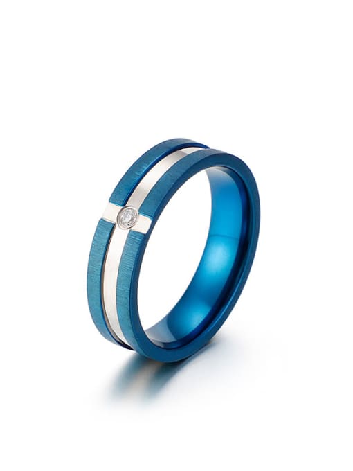 blue Stainless Steel With Rhinestone Classic Band Rings
