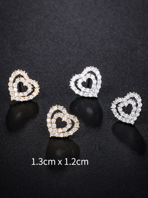 Mo Hai Copper With Cubic Zirconia Cute Hollow Heart Stud Earrings 2