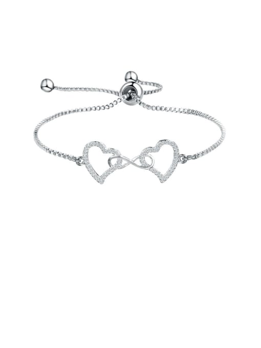 platinum Copper With  Cubic Zirconia Simplistic Heart  Adjustable Bracelets