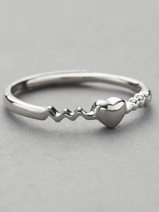 One Silver Simple Tiny Heart Water Wave 925 Silver Opening Ring 0