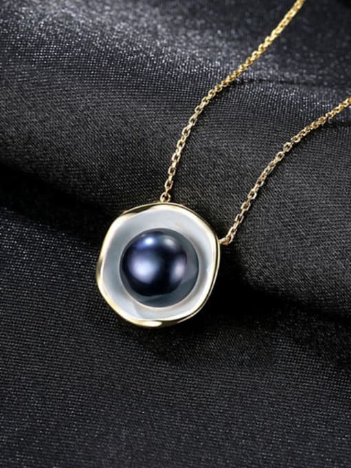 Black New Pure Silver Natural Freshwater Pearl Pendant Necklace