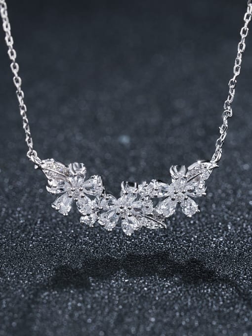 Platinum 925 Sterling Silver With Platinum Plated Delicate Leaf Flower  Necklaces
