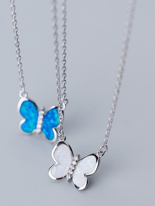 Rosh 925 Sterling Silver With Acrylic Fashion Bowknot butterfly Pendant Necklaces 2