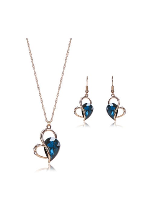 blue Alloy Rose Gold Plated Fashion Artificial Stone Heart-shaped Two Pieces Jewelry Set