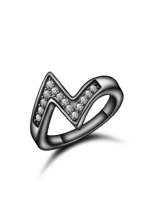 SANTIAGO Fashion Black Gun Plated Geometric Zircon Ring 0