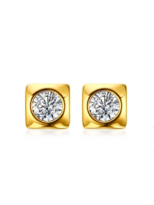 gold Fashionable Gold Plated Square Shaped Rhinestone Stud Earrings