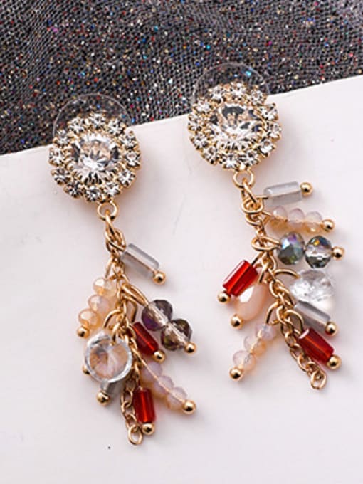 A transparent drill Alloy With Rose Gold Plated Ethnic Round Flower Tassel  Drop Earrings