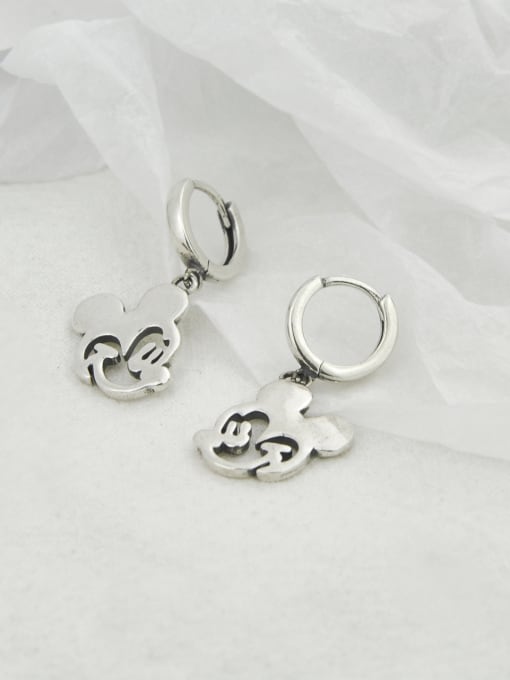 SHUI Vintage Sterling Silver With Silver Plated Fashionable Cute Mickey Clip On Earrings 2