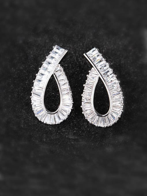 Qing Xing European and American New ladder Zircon Cluster earring