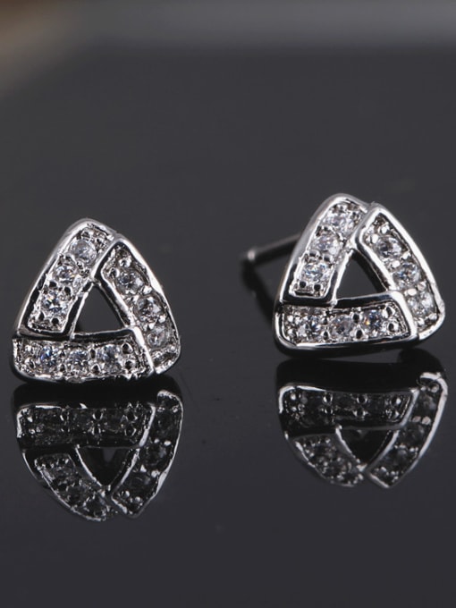 Qing Xing Fat Triangle CZ stud Earring, Fashion All-match Plating Nickel Free Thick Platinum Anti allergy 2