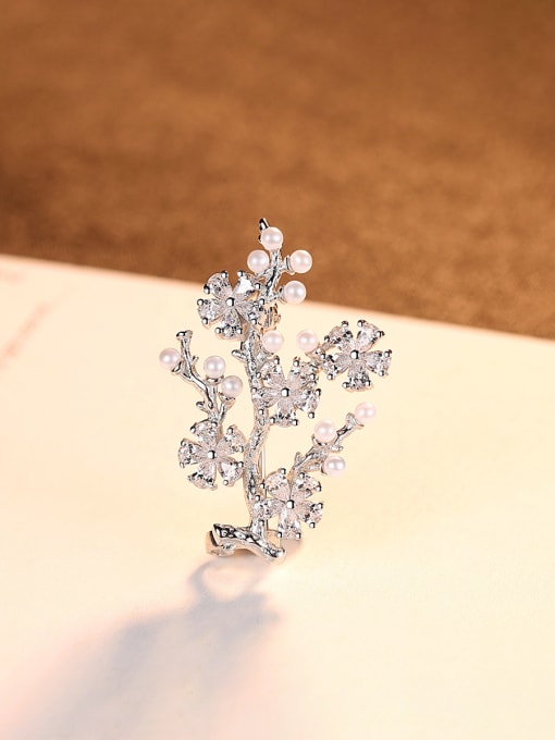 CCUI 925 Sterling Silver With Artificial Pearl  Cubic Zirconia Trendy Small tree Brooches 3