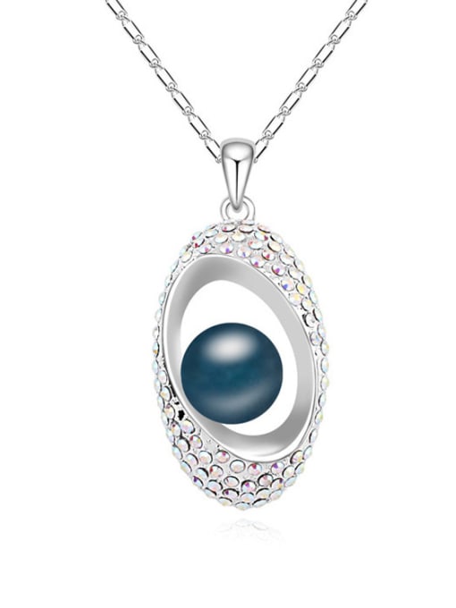 royal blue Fashion Imitation Pearl Tiny Crystals Oval Pendant Alloy Necklace