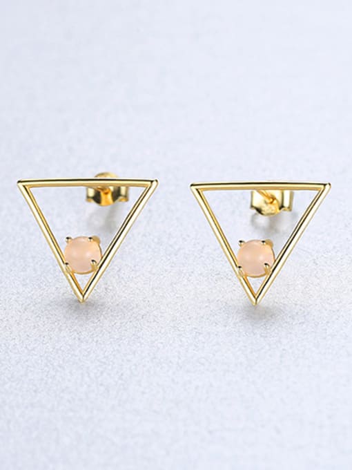 powder 925 Sterling Silver With Opal Simplistic Triangle Stud Earrings