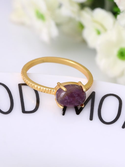 purple Purple Oval Shaped Natural Stone Ring
