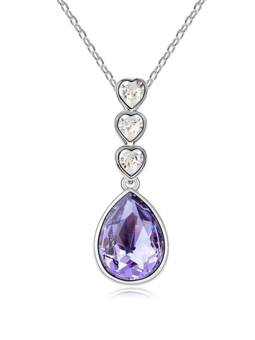 purple Simple Water Drop Heart austrian Crystals Alloy Necklace
