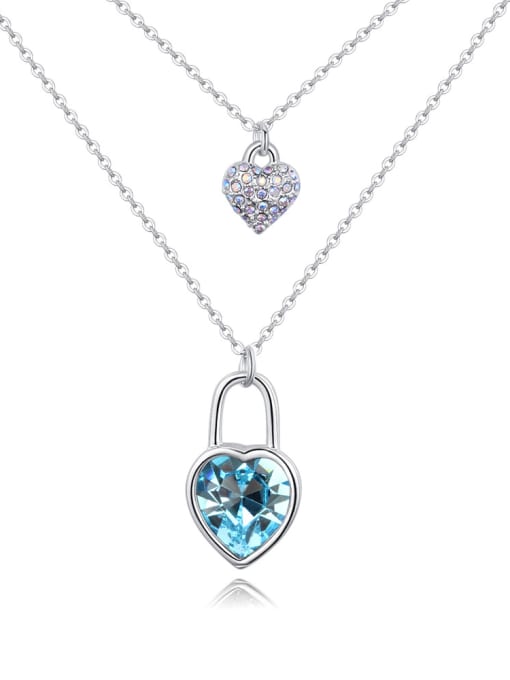 light blue Simple Heart austrian Crystals Double Layer Alloy Necklace