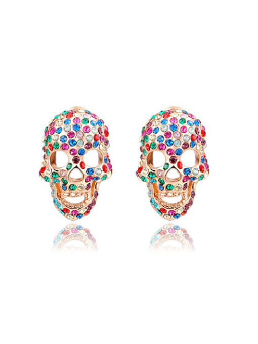 Rose Gold Personality Colorful Austria Crystal Skull Shaped Earrings