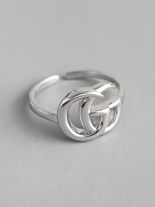 DAKA 925 Sterling Silver With Platinum Plated Simplistic Letter G Free Size  Rings 4