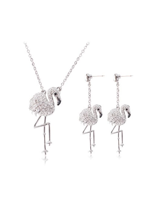 White Alloy White Gold Plated Fashion Swan Rhinestones Two Pieces Jewelry Set