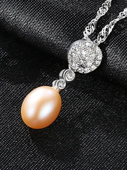 Pink Sterling Silver AAA zircon 7-8mm natural freshwater pearl necklace