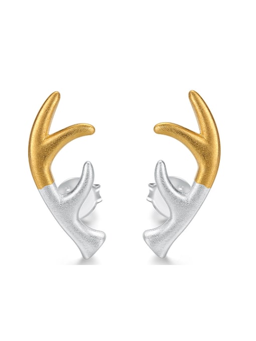 ZK Double Color 925 Sterling Silver Deer Antlers Stud Earrings 0