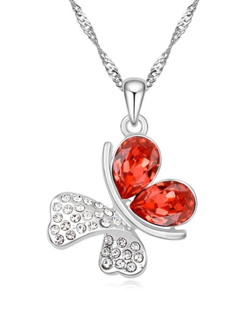 Red Fashion austrian Crystals-covered Butterfly Pendant Alloy Necklace
