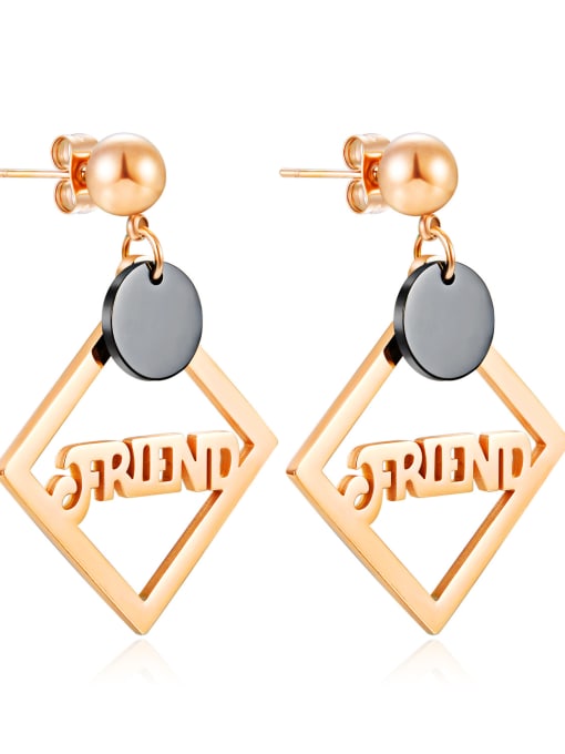 Open Sky Stainless Steel With Rose Gold Plated Personality Geometric With friend word Stud Earrings 0